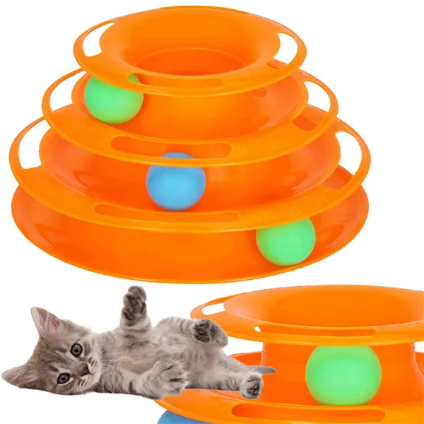 Interactive Cat Toy Ball Tower Carousel Springos PA0330 Orange