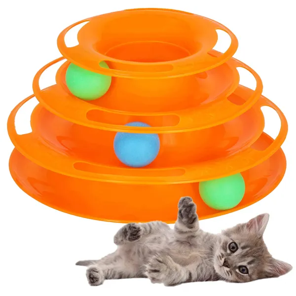 Interactive Cat Toy Ball Tower Carousel Springos PA0330 Orange
