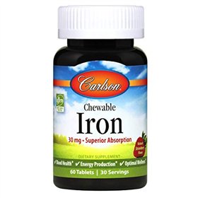 Kramtomosios geležies tabletės, 30 mg braškių skonio – 60 tablečių