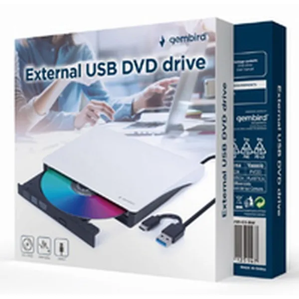 Внешний рекордер GEMBIRD DVD-USB-031-BW DVD-R 8x, DVD-R DL 8x, DVD-RW 8x, DVD-ROM 8x, DVD-RAM 5x, DVD+R 8x, DVD+R DL 8x, DVD+RW 