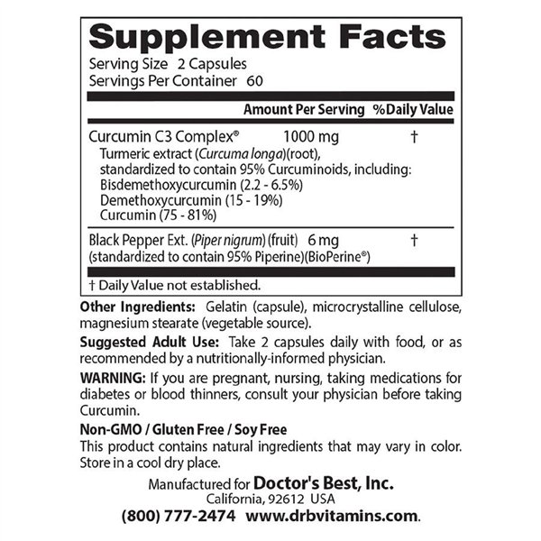 High Absorption Curcumin From Turmeric Root with C3 Complex & BioPerine, 500mg - 120 caps