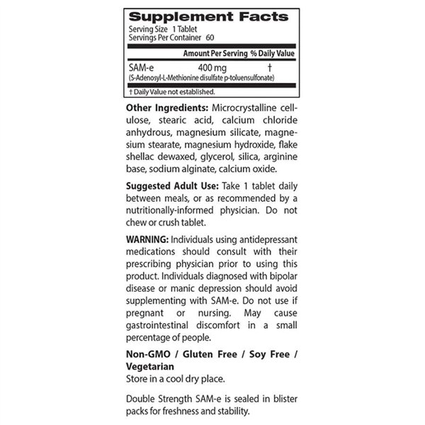 SAM-e, 400mg Double-Strength - 60 tablets 
