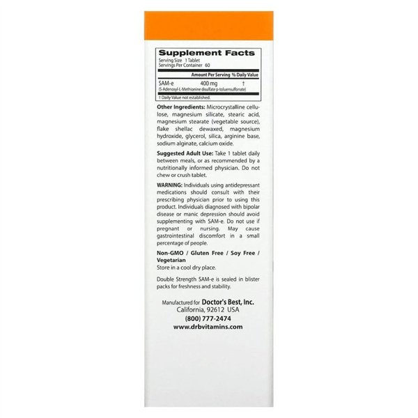 SAM-e, 400mg Double-Strength - 60 tablets 