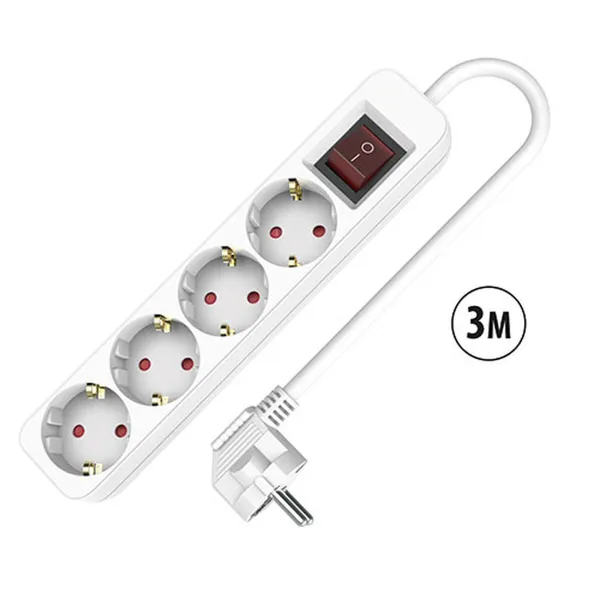 4-kontaktligzdu korpuss ar strāvas slēdzi TM Electron TMUAD534S Balts 3680 W (3 m)
