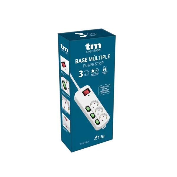 3 kištukų lizdas be maitinimo jungiklio TM Electron TMUAD553 Balta 3680 W (1,5 m)
