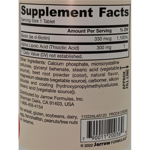 Alfa lipoīnskābe ar biotīnu - 120 tabletes