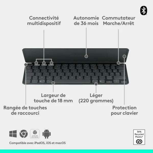 Tabletin ja näppäimistön kuori Logitech Keys-to-Go 2 Harmaa Graphite
