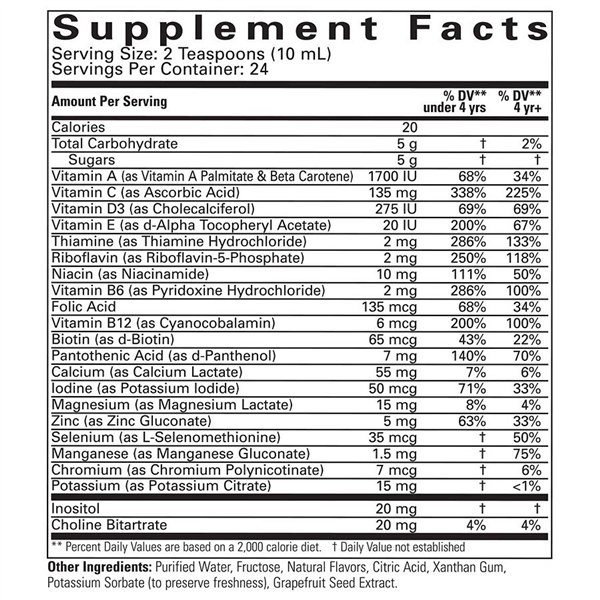 Мультивитамины и минералы, натуральный апельсин/манго - 237 мл.