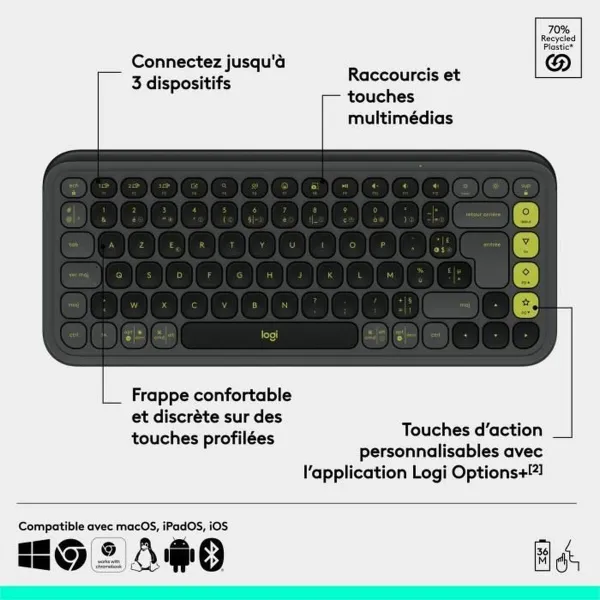 Juhtmevaba Klaviatuur Logitech Pop Icon Keys Tumehall AZERTY