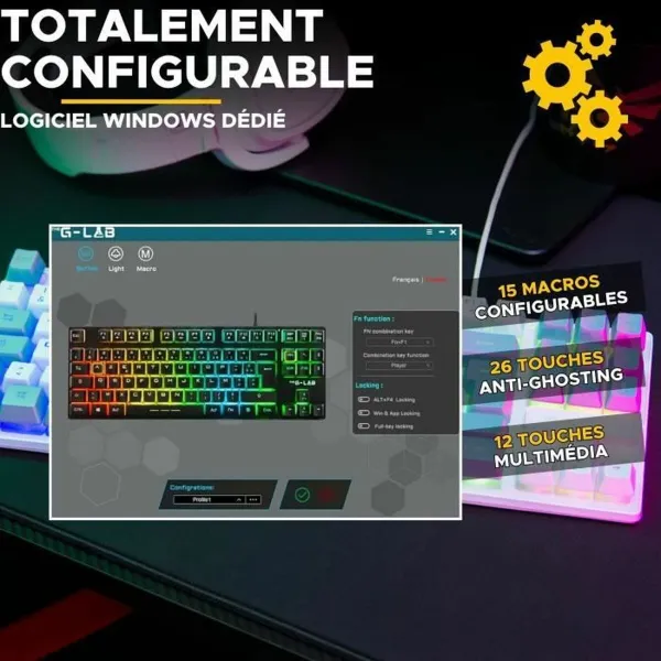 Klaviatūra The G-Lab KEYZ CAESIUM Pilka Azerty Prancūzų