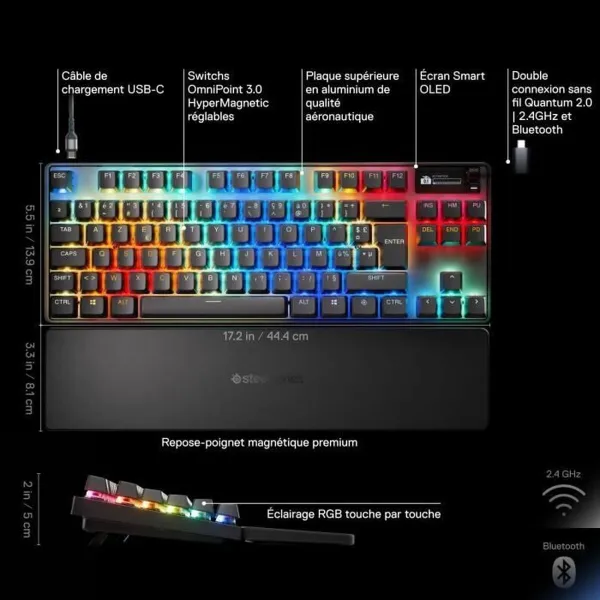Bluetooth klaviatūra SteelSeries apex pro tkl wl gen 3 Juoda Azerty Prancūzų
