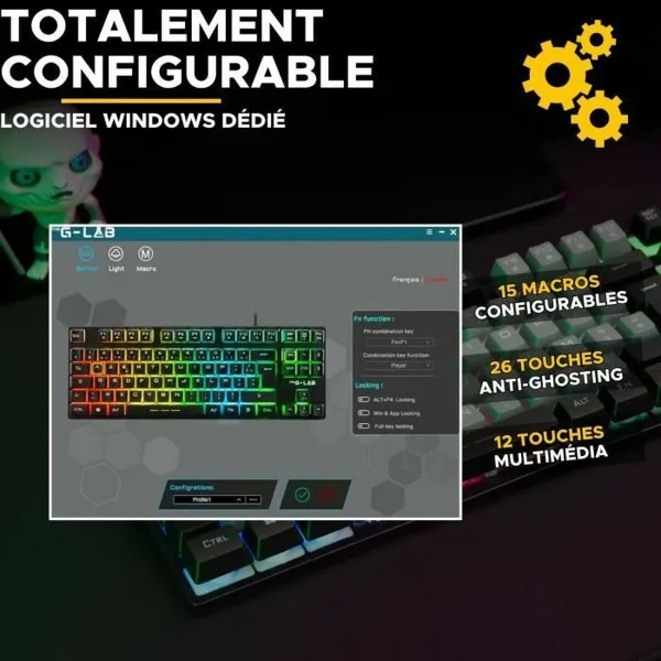 Klaviatūra The G-Lab KEYZ CAESIUM Juoda Pilka Azerty Prancūzų