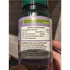 Juodųjų kmynų aliejus + vitaminas D - 60 kapsulių