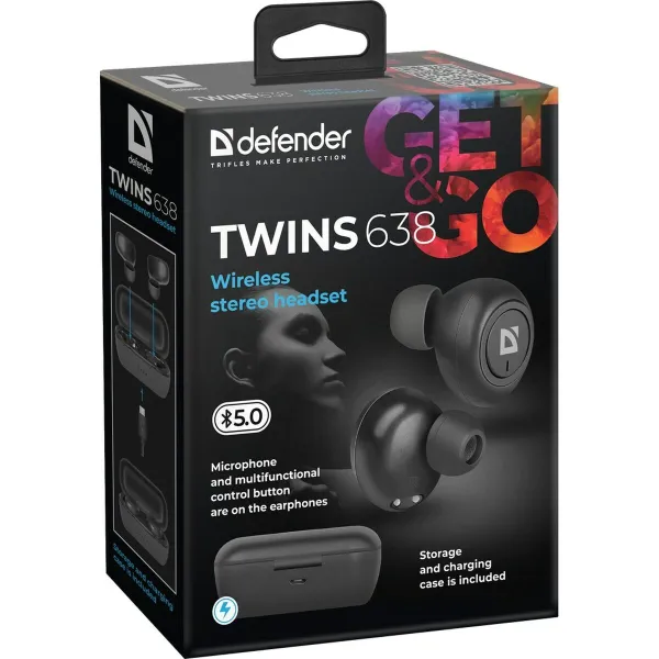 Austiņas In-ear Bluetooth Defender Twins 638 Melns
