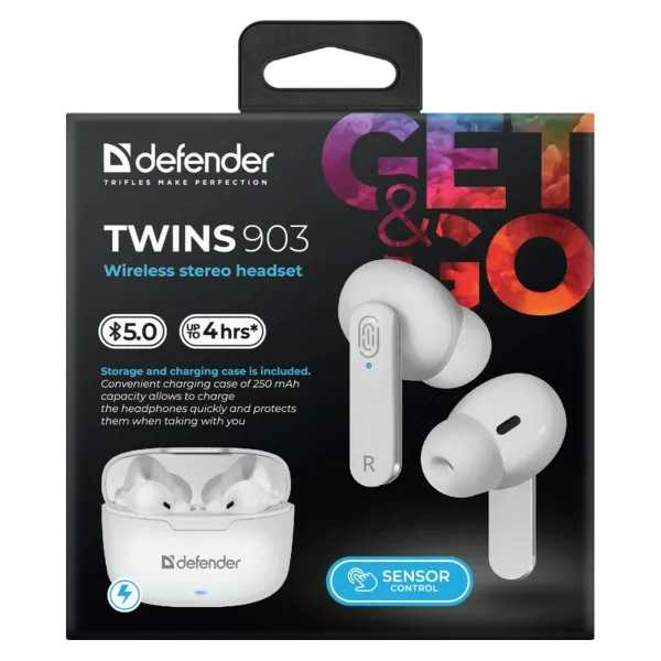 Bluetooth ausinės Defender TWINS 903 Balta Spalvotas
