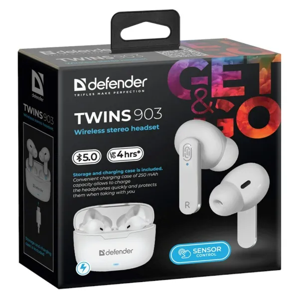 Bluetooth ausinės Defender TWINS 903 Balta Spalvotas
