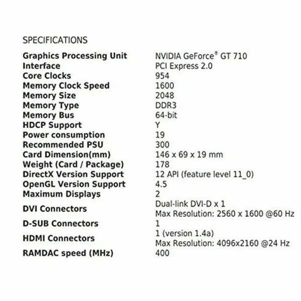 Graphics card MSI NVIDIA GeForce GT 710 GDDR3