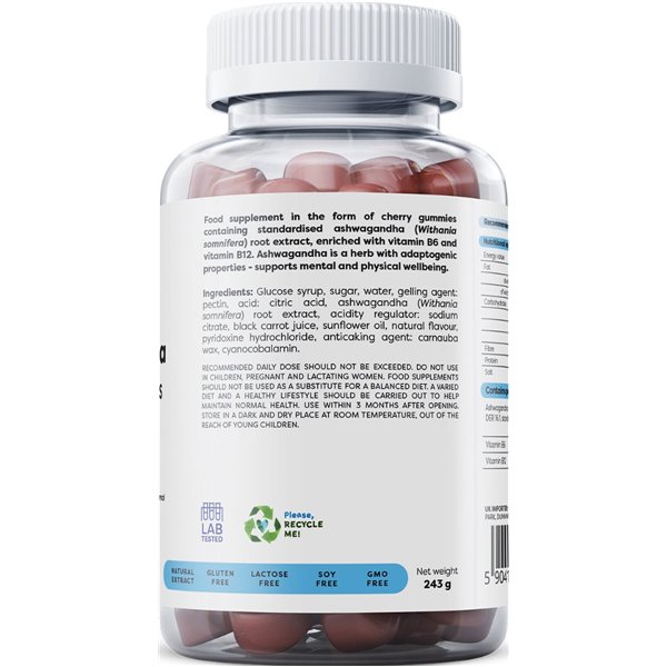 Ashwagandha 375mg Gummies, Cherry - 90 gummies	