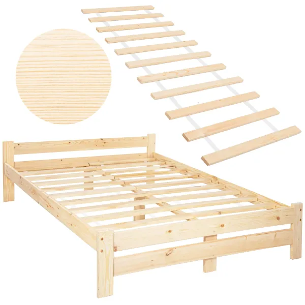 Кровать двуспальная деревянная Springos BD001 светло-коричневая 200x160 см