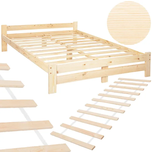 Кровать двуспальная деревянная Springos BD001 светло-коричневая 200x160 см