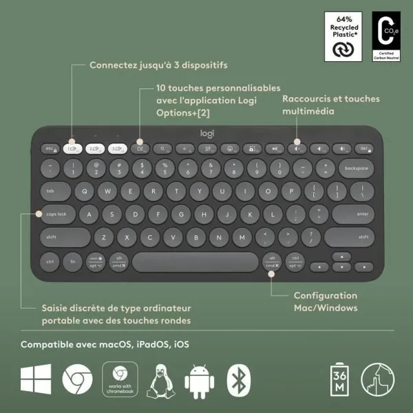 Bluetooth Tastatūra ar Planšetes Balstu Logitech K380 Francūzis Pelēks Grafīts Tumši pelēks AZERTY