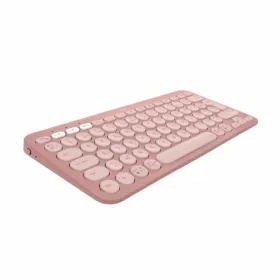 Bluetooth Klaviatuur, millel on Tahvelarvuti Tugi Logitech K380 Prantsuse Roosa AZERTY