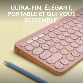 Bluetooth Klaviatuur, millel on Tahvelarvuti Tugi Logitech K380 Prantsuse Roosa AZERTY