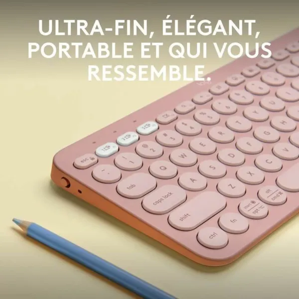 Bluetooth Klaviatuur, millel on Tahvelarvuti Tugi Logitech K380 Prantsuse Roosa AZERTY