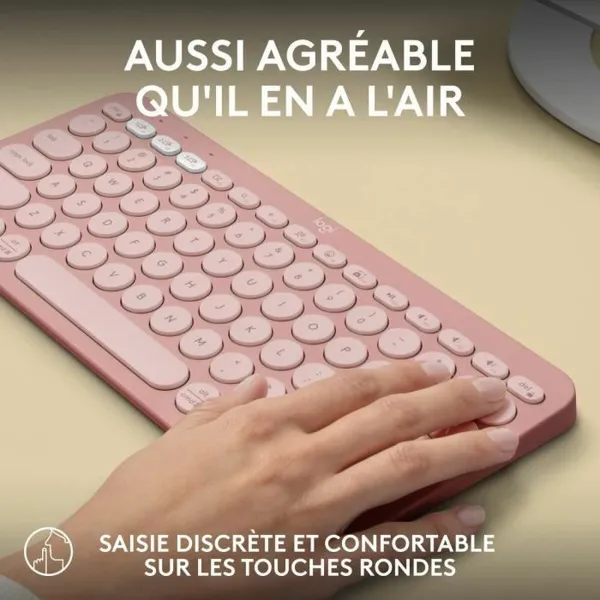 Bluetooth Klaviatuur, millel on Tahvelarvuti Tugi Logitech K380 Prantsuse Roosa AZERTY