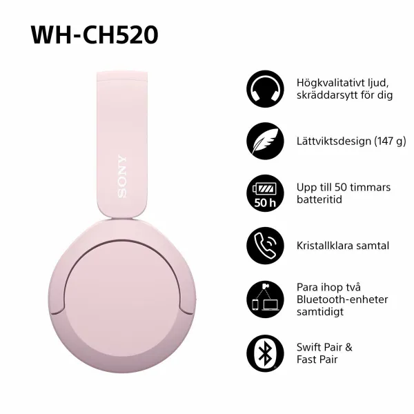 Uždaro tipo ausinės Sony WH-CH520P Rožinė