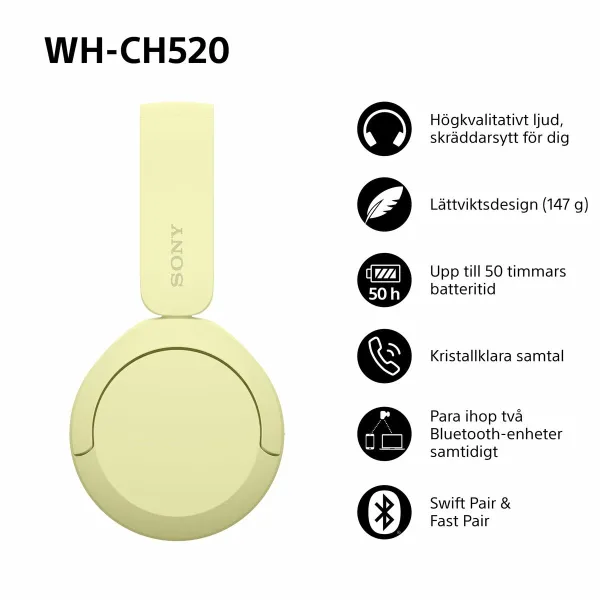 Uždaro tipo ausinės Sony WHCH520Y      * Geltona