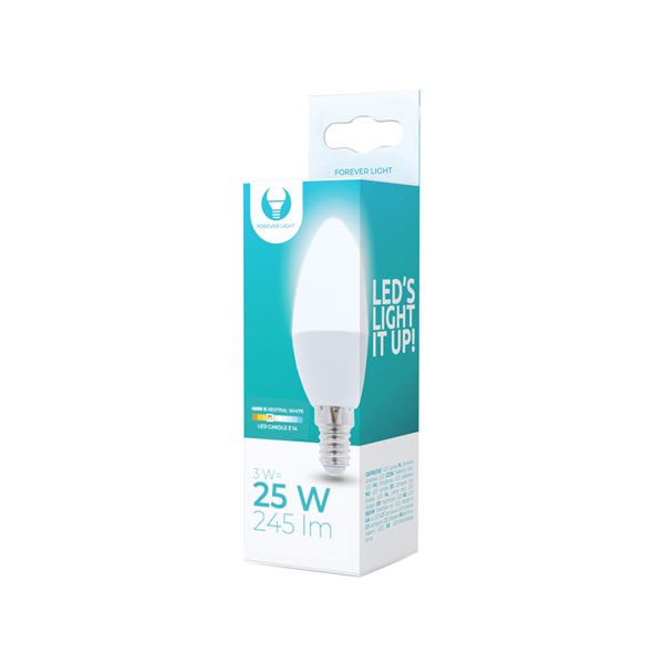 LED spuldze E14 C37 3W 230V 4500K 245lm Forever Light