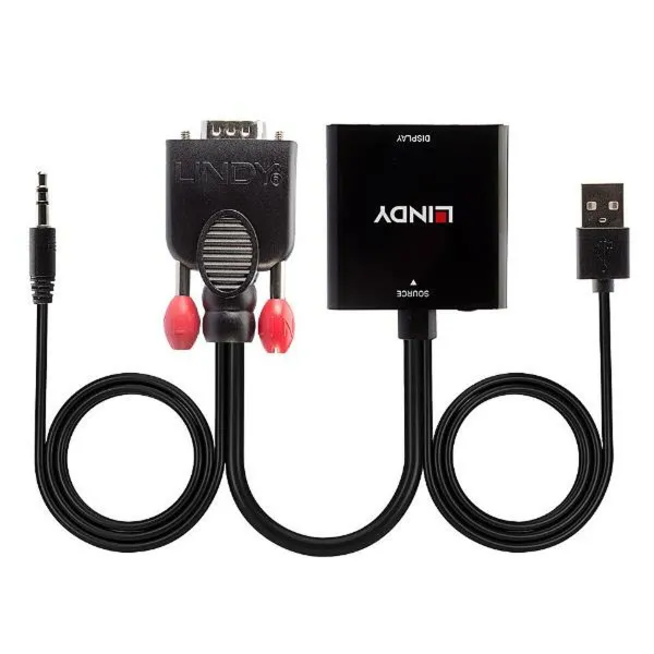 VGA - HDMI-adapteri audiolla LINDY Musta