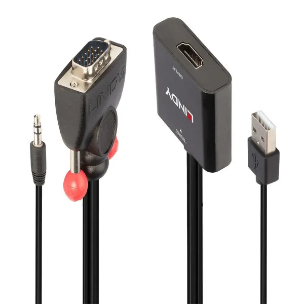 VGA - HDMI-adapteri audiolla LINDY Musta