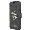 „Guess“ iPhone 13 Pro / 13 6,1 colio dėklas GUBKP13L4GMGGR pilkas knygų dėklas 4G su dideliu metaliniu logotipu