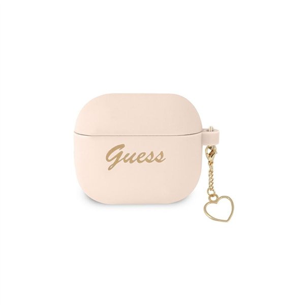 Guess Airpods 3 -kuulokkeiden suojakuori GUA3LSCHSP, pinkki silikoninen sydänkoru