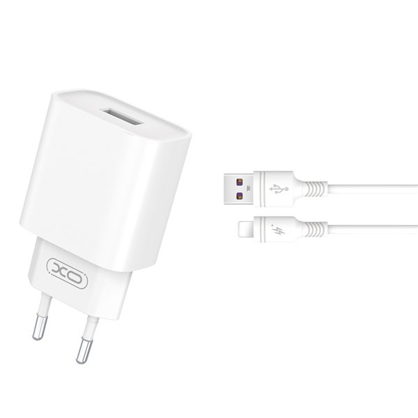 XO wall charger CE02D QC 3.0 18W 1x USB white + Lightning cable