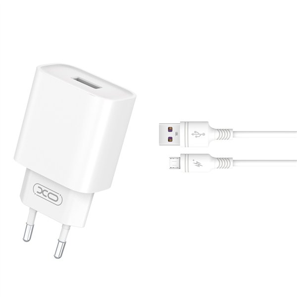 XO wall charger CE02D QC 3.0 18W 1x USB white + microUSB cable