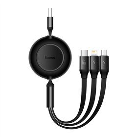Baseus cable Bright Mirror 2 3w1 USB - micro USB + Lightning + USB-C 1,1m 66W black retractable