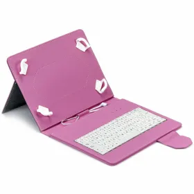 Bluetooth Klaviatuur, millel on Tahvelarvuti Tugi Maillon Technologique MTKEYUSBPINK Roosa Hispaaniakeelne Qwerty