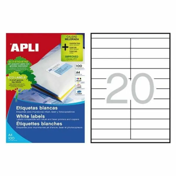 Lipnios etiketės Apli 01299 100 Paklodės 105 x 29 mm Balta