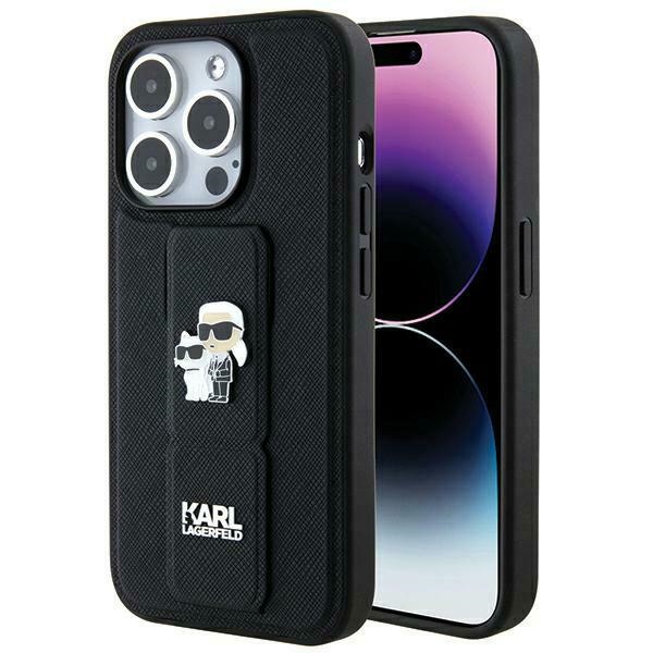 Karl Lagerfeld case for iPhone 14 Pro Max 6,7" KLHCP14XGSAKCPK black HC GRIPSTAND SAFFIANO KC PINS