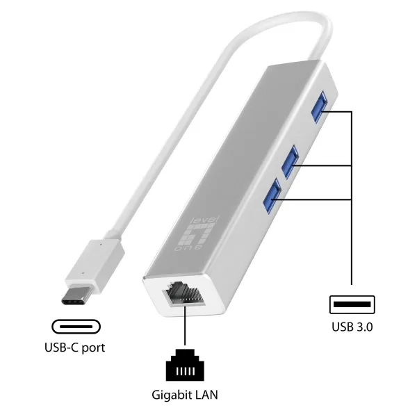 USB Centrmezgls Level One USB-0504 Melns Sudrabains