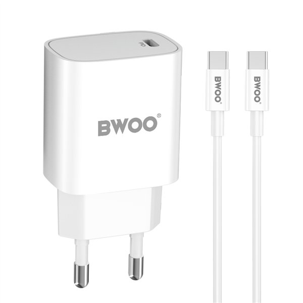 BWOO CDA159 PD sienas lādētājs 1x USB-C ports + USB-C 20W balts