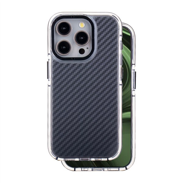 Akrilinis anglies pluošto dėklas, skirtas iPhone 15 Pro 6,1 colio, juodas