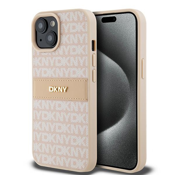 Чехол DKNY для iPhone 15 6,1 дюйма DKHCP15SPRTHSLP розовый HC PU с повторяющимся фактурным узором и тональной полосой