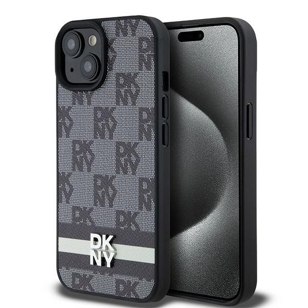 DKNY case for iPhone 15 Plus 6,7" DKHCP15MPCPTSSK black HC PU checkered pattern w printed stripes