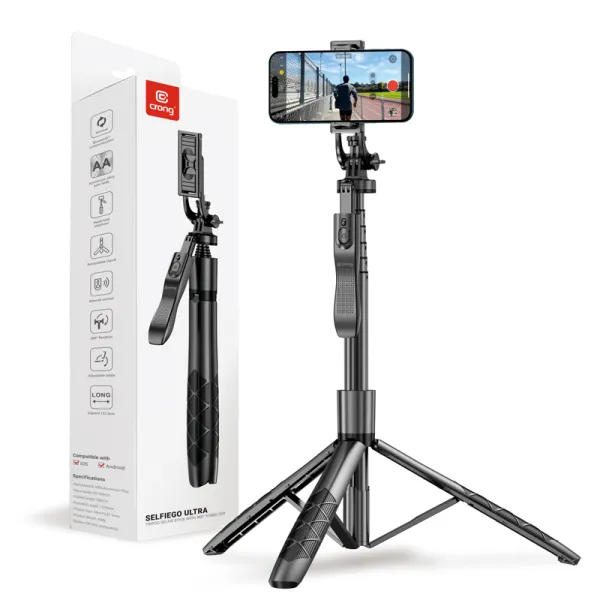 Crong SelfieGo Ultra – Aluminum Bluetooth Selfie Stick Tripod (Black)