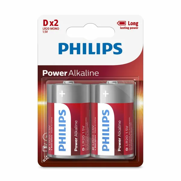 Alkaline baterijas Philips Power LR20 1,5 V Tips D (2 gb.)