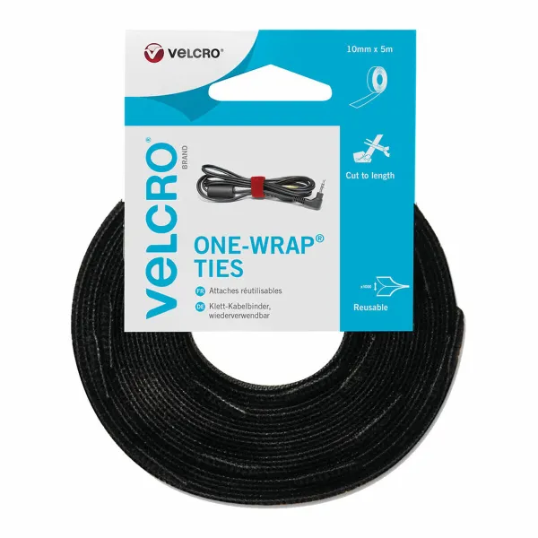 Kabeļa turētājs Velcro one-wrap Melns 10 mm x 5 m